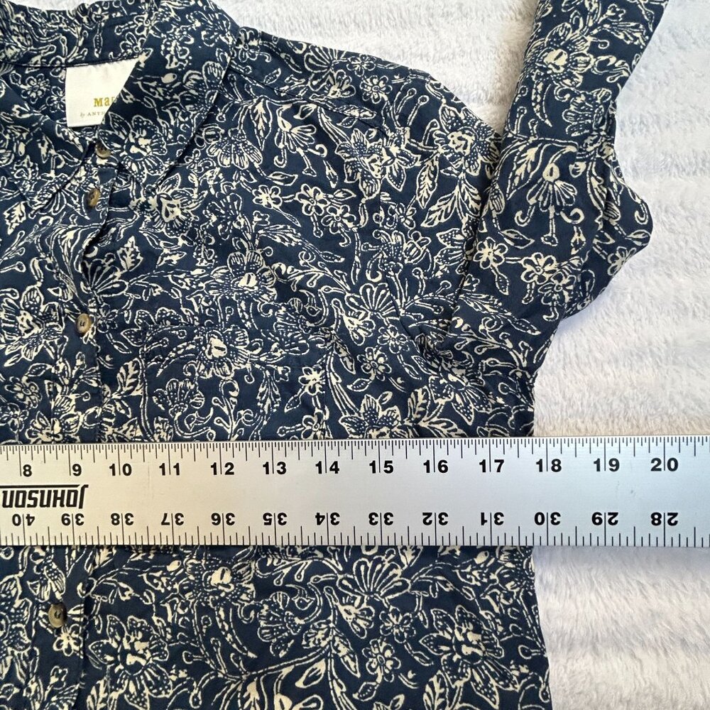Maeve Anthropologie Women Floral Button-Up Shirt Size 2 Navy White Cotton Casual - Picture 6 of 7